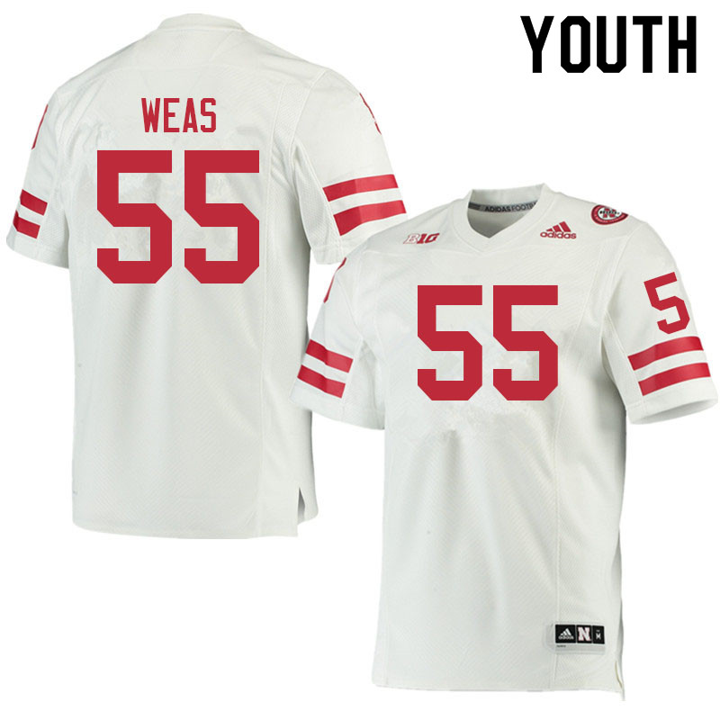 Youth #55 Brady Weas Nebraska Cornhuskers College Football Jerseys Sale-White - Click Image to Close